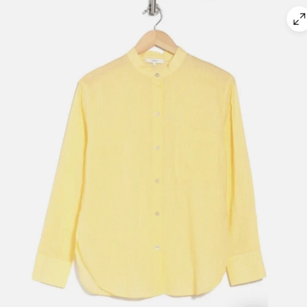 Vince Fine Stripe Silk-Blend Woven Shirt Women's Yellow